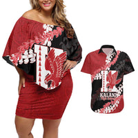 Personalized Kalani Hawaii High School Couples Matching Off Shoulder Short Dress and Hawaiian Shirt Puakenikeni Lei Hawaiian Pattern - Polynesian Pride