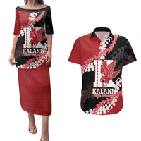 Personalized Kalani Hawaii High School Couples Matching Puletasi and Hawaiian Shirt Puakenikeni Lei Hawaiian Pattern LT14 Red - Polynesian Pride