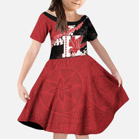 Personalized Kalani Hawaii High School Kid Short Sleeve Dress Puakenikeni Lei Hawaiian Pattern LT14 KID Red - Polynesian Pride
