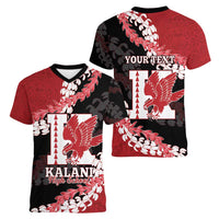 Personalized Kalani Hawaii High School Women V-Neck T-Shirt Puakenikeni Lei Hawaiian Pattern LT14 - Polynesian Pride