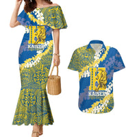 Personalized Kaiser Hawaii High School Couples Matching Mermaid Dress and Hawaiian Shirt Puakenikeni Lei Hawaiian Pattern LT14 Blue - Polynesian Pride