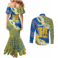 Personalized Kaiser Hawaii High School Couples Matching Mermaid Dress and Long Sleeve Button Shirt Puakenikeni Lei Hawaiian Pattern - Polynesian Pride