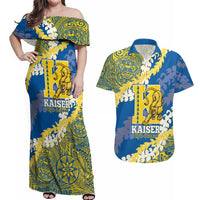 Personalized Kaiser Hawaii High School Couples Matching Off Shoulder Maxi Dress and Hawaiian Shirt Puakenikeni Lei Hawaiian Pattern LT14 Blue - Polynesian Pride