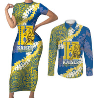 Personalized Kaiser Hawaii High School Couples Matching Short Sleeve Bodycon Dress and Long Sleeve Button Shirt Puakenikeni Lei Hawaiian Pattern - Polynesian Pride