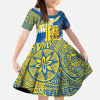 Personalized Kaiser Hawaii High School Family Matching Mermaid Dress and Hawaiian Shirt Puakenikeni Lei Hawaiian Pattern LT14 Daughter's Dress Blue - Polynesian Pride