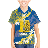 Personalized Kaiser Hawaii High School Family Matching Mermaid Dress and Hawaiian Shirt Puakenikeni Lei Hawaiian Pattern LT14 Son's Shirt Blue - Polynesian Pride