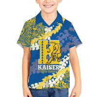 Personalized Kaiser Hawaii High School Family Matching Off Shoulder Short Dress and Hawaiian Shirt Puakenikeni Lei Hawaiian Pattern LT14 Son's Shirt Blue - Polynesian Pride