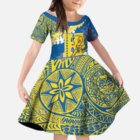 Personalized Kaiser Hawaii High School Family Matching Short Sleeve Bodycon Dress and Hawaiian Shirt Puakenikeni Lei Hawaiian Pattern LT14 Daughter's Dress Blue - Polynesian Pride