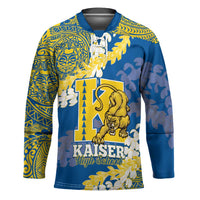 Personalized Kaiser Hawaii High School Hockey Jersey Puakenikeni Lei Hawaiian Pattern LT14 Unisex Blue - Polynesian Pride