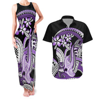 Purple Polynesian Couples Matching Tank Maxi Dress and Hawaiian Shirt Hammerhead Shark Tattoo Royal Plumeria Gradient Vibes LT14 Purple - Polynesian Pride
