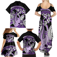 Purple Polynesian Family Matching Summer Maxi Dress and Hawaiian Shirt Hammerhead Shark Tattoo Royal Plumeria Gradient Vibes LT14 - Polynesian Pride