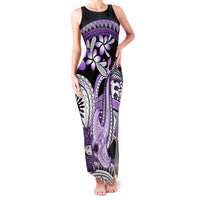 Purple Polynesian Family Matching Tank Maxi Dress and Hawaiian Shirt Hammerhead Shark Tattoo Royal Plumeria Gradient Vibes LT14 Mom's Dress Purple - Polynesian Pride