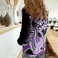 Purple Polynesian Women Casual Shirt Hammerhead Shark Tattoo Royal Plumeria Gradient Vibes LT14 - Polynesian Pride