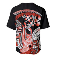 Red Polynesian Baseball Jersey Hammerhead Shark Tattoo Royal Plumeria Gradient Vibes LT14 - Polynesian Pride