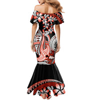 Red Polynesian Family Matching Mermaid Dress and Hawaiian Shirt Hammerhead Shark Tattoo Royal Plumeria Gradient Vibes LT14 - Polynesian Pride