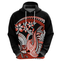Red Polynesian Hoodie Hammerhead Shark Tattoo Royal Plumeria Gradient Vibes LT14 - Polynesian Pride