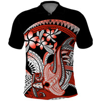 Red Polynesian Polo Shirt Hammerhead Shark Tattoo Royal Plumeria Gradient Vibes LT14 Red - Polynesian Pride