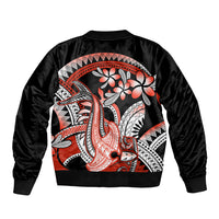 Red Polynesian Sleeve Zip Bomber Jacket Hammerhead Shark Tattoo Royal Plumeria Gradient Vibes LT14 - Polynesian Pride