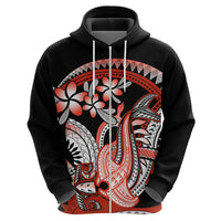 Red Polynesian Zip Hoodie Hammerhead Shark Tattoo Royal Plumeria Gradient Vibes LT14 - Polynesian Pride