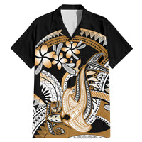 Gold Polynesian Hammerhead Shark Tattoo Family Matching Mermaid Dress and Hawaiian Shirt Royal Plumeria Gradient Vibes LT14 Dad's Shirt - Short Sleeve Gold - Polynesian Pride