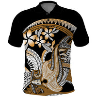 Gold Polynesian Hammerhead Shark Tattoo Polo Shirt Royal Plumeria Gradient Vibes LT14 Gold - Polynesian Pride