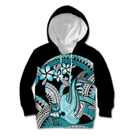 Turquoise Polynesian Hammerhead Shark Tattoo Kid Hoodie Royal Plumeria Gradient Vibes LT14 Hoodie Turquoise - Polynesian Pride