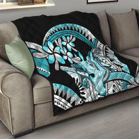 Turquoise Polynesian Hammerhead Shark Tattoo Quilt Royal Plumeria Gradient Vibes LT14 - Polynesian Pride