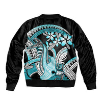 Turquoise Polynesian Hammerhead Shark Tattoo Sleeve Zip Bomber Jacket Royal Plumeria Gradient Vibes LT14 - Polynesian Pride