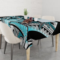 Turquoise Polynesian Hammerhead Shark Tattoo Tablecloth Royal Plumeria Gradient Vibes LT14 - Polynesian Pride
