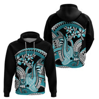 Turquoise Polynesian Hammerhead Shark Tattoo Zip Hoodie Royal Plumeria Gradient Vibes LT14 - Polynesian Pride