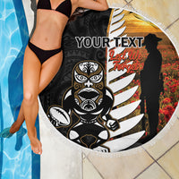 Custom New Zealand Silver Fern Rugby ANZAC Day Beach Blanket 2024 All Black Tiki Mascot