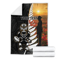 Custom New Zealand Silver Fern Rugby ANZAC Day Blanket 2024 All Black Tiki Mascot