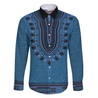 Blue African Dashiki With Fijian Tapa Pattern Family Matching Off Shoulder Maxi Dress and Hawaiian Shirt