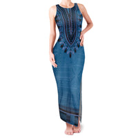 Blue African Dashiki With Fijian Tapa Pattern Family Matching Tank Maxi Dress and Hawaiian Shirt
