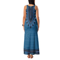 Blue African Dashiki With Fijian Tapa Pattern Family Matching Tank Maxi Dress and Hawaiian Shirt