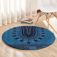 Blue African Dashiki With Fijian Tapa Pattern Round Carpet LT14 - Polynesian Pride