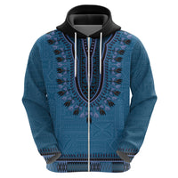 Blue African Dashiki With Fijian Tapa Pattern Zip Hoodie