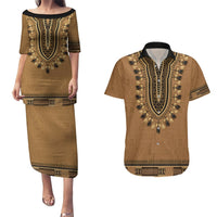 Brown African Dashiki With Fijian Tapa Pattern Couples Matching Puletasi and Hawaiian Shirt LT14 Brown - Polynesian Pride