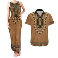 Brown African Dashiki With Fijian Tapa Pattern Couples Matching Tank Maxi Dress and Hawaiian Shirt