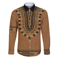 Brown African Dashiki With Fijian Tapa Pattern Family Matching Off Shoulder Maxi Dress and Hawaiian Shirt
