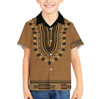 Brown African Dashiki With Fijian Tapa Pattern Family Matching Off Shoulder Maxi Dress and Hawaiian Shirt