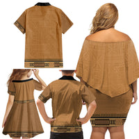 Brown African Dashiki With Fijian Tapa Pattern Family Matching Off Shoulder Short Dress and Hawaiian Shirt