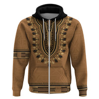 Brown African Dashiki With Fijian Tapa Pattern Hoodie LT14 Zip Hoodie Brown - Polynesian Pride