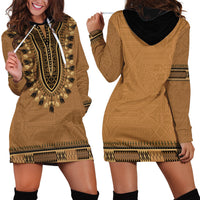Brown African Dashiki With Fijian Tapa Pattern Hoodie Dress LT14 - Polynesian Pride