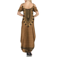 Brown African Dashiki With Fijian Tapa Pattern Summer Maxi Dress LT14 - Polynesian Pride