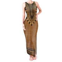 Brown African Dashiki With Fijian Tapa Pattern Tank Maxi Dress LT14 Women Brown - Polynesian Pride