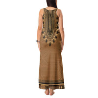 Brown African Dashiki With Fijian Tapa Pattern Tank Maxi Dress LT14 - Polynesian Pride