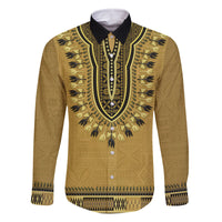 Gold African Dashiki With Fijian Tapa Pattern Family Matching Off Shoulder Maxi Dress and Hawaiian Shirt