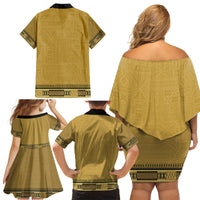 Gold African Dashiki With Fijian Tapa Pattern Family Matching Off Shoulder Short Dress and Hawaiian Shirt