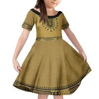Gold African Dashiki With Fijian Tapa Pattern Family Matching Puletasi and Hawaiian Shirt LT14 Daughter's Dress Gold - Polynesian Pride